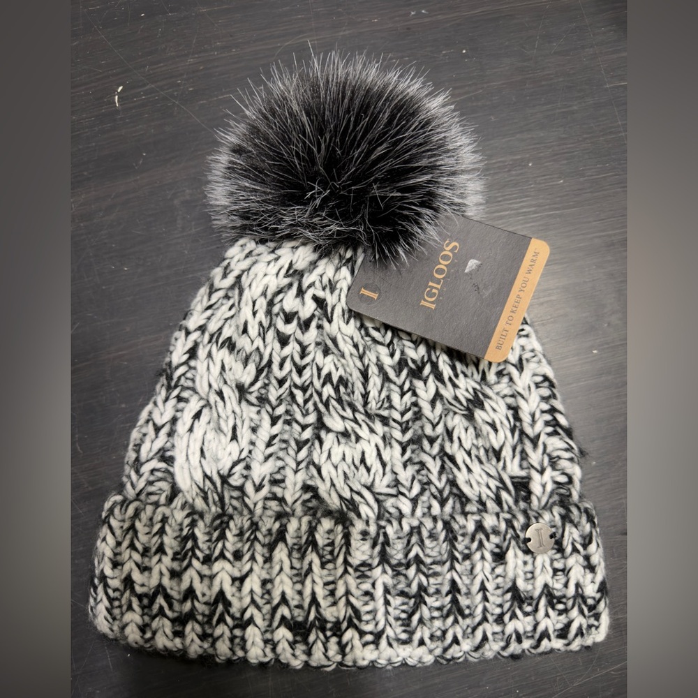 Igloos Marl Cuff Cap Youth White Black Knit Beanie Winter Hat Warm OS | Outdoor